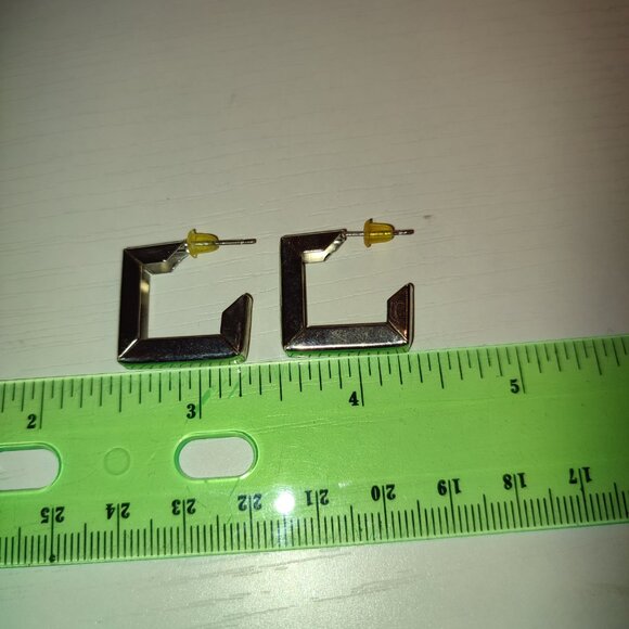 Square Silver Stud Earrings - Picture 3 of 7